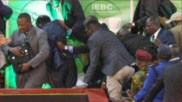 Former IEBC Wafula Chebukati being whisked out of Bomas of Kenya after chaos.